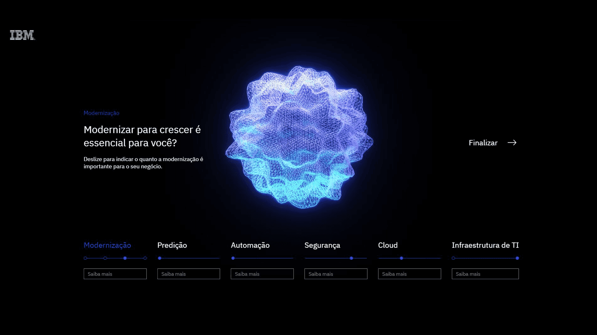 Interface interativa com uma esfera luminosa que se deforma em resposta aos controles deslizantes