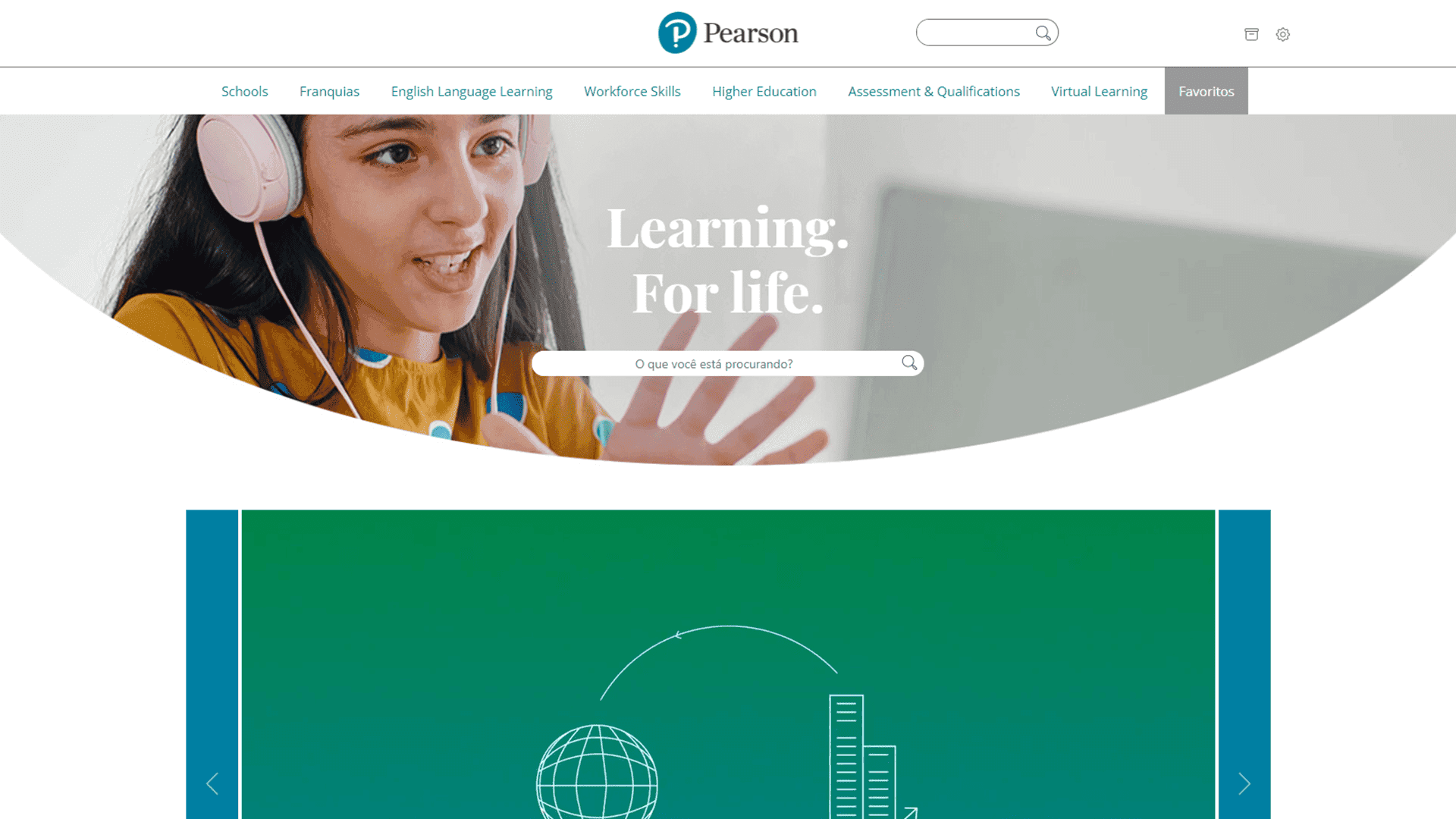 Dashboard da Pearson Brands com menu de navegação e funcionalidade de busca